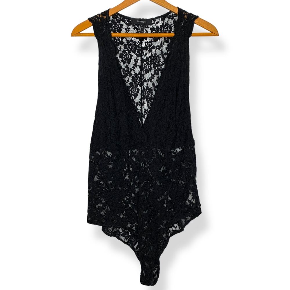 3/$20 Forever 21 women's sheer black floral lace sleeveless bodysuit 1X